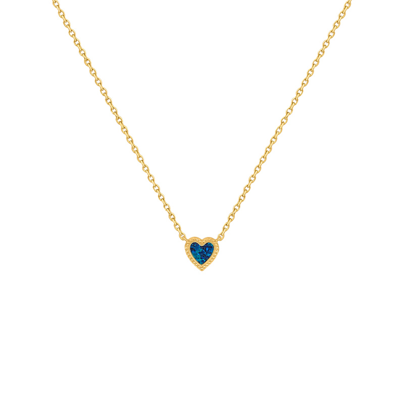 Thumbnail of Confident Soul Blue Opal Heart Gold Necklace image