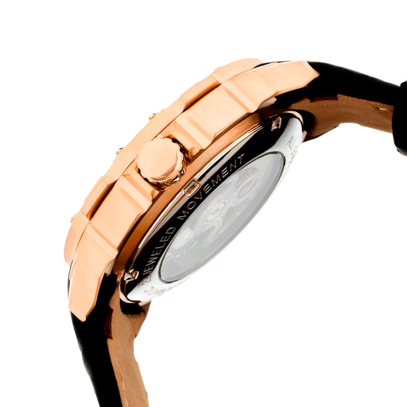 Conrad Leather-Band Skeleton Watch with Seconds Sub-Dial - Black, Rose ...