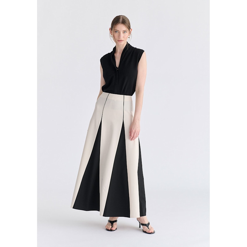 Thumbnail of Contrast Details Maxi Skirt In Beige And Black image
