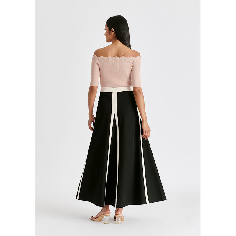 Thumbnail of Contrast Trim Maxi Skirt In Black And Beige image