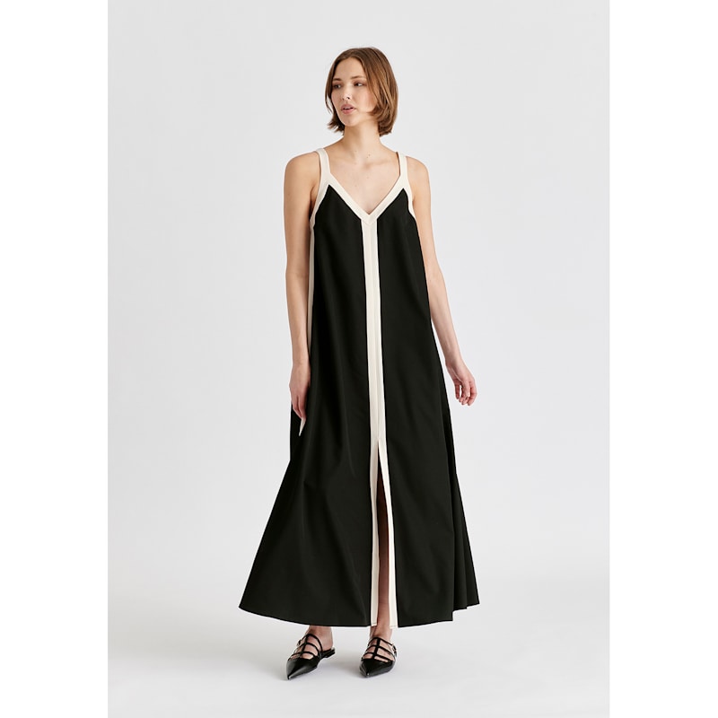 Thumbnail of Contrast Trim Midaxi Dress In Black And Beige image
