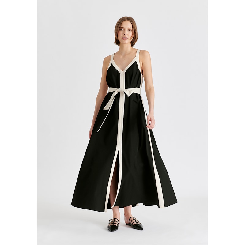 Thumbnail of Contrast Trim Midaxi Dress In Black And Beige image