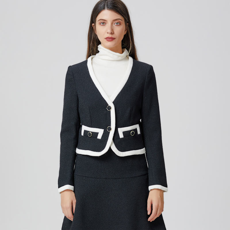 Thumbnail of Contrasting Bias Short Jacket - Black image