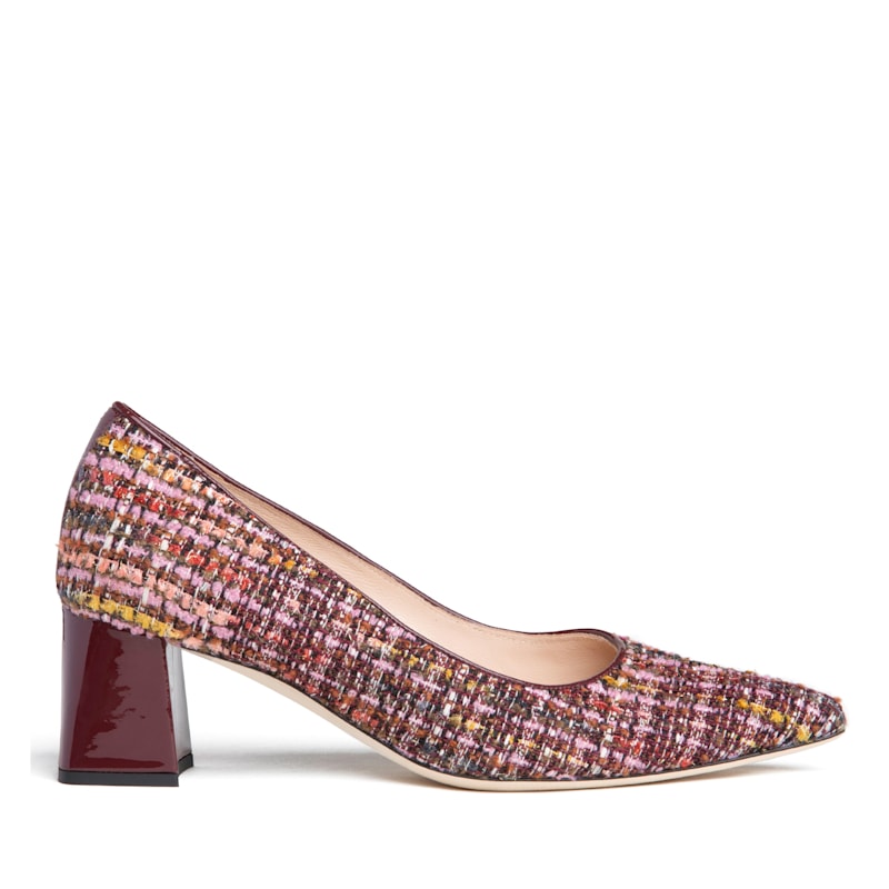 Thumbnail of Corina Burgundy Leather Block Heel Pump With Linen For Day & Night Wear image