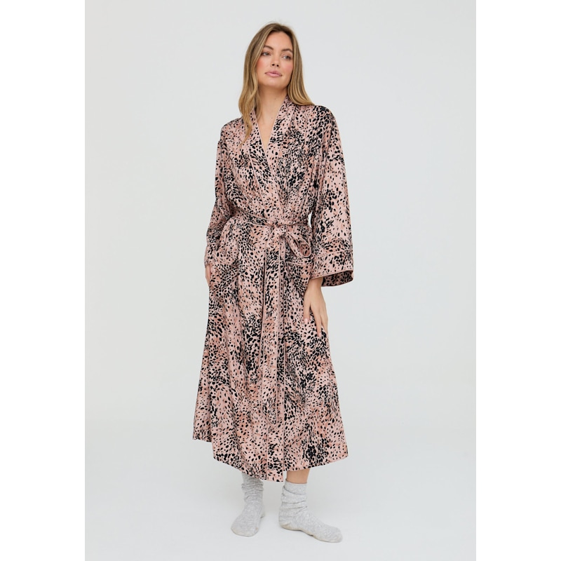 Thumbnail of Corina Kimono Style Animal Print Robe In Brown image