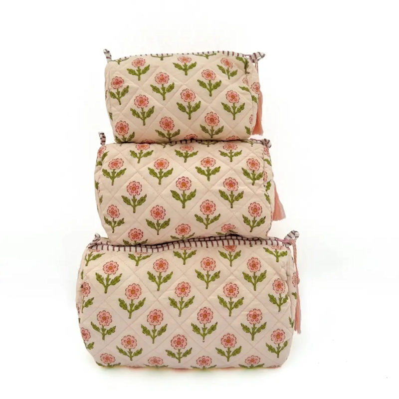 Thumbnail of Cosmetic Bag | Hand Block Printed | Peach Floral image