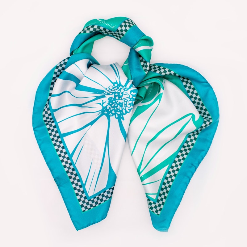Thumbnail of Cosmos Flower Turquoise Ombre - Midi Silk Scarf image