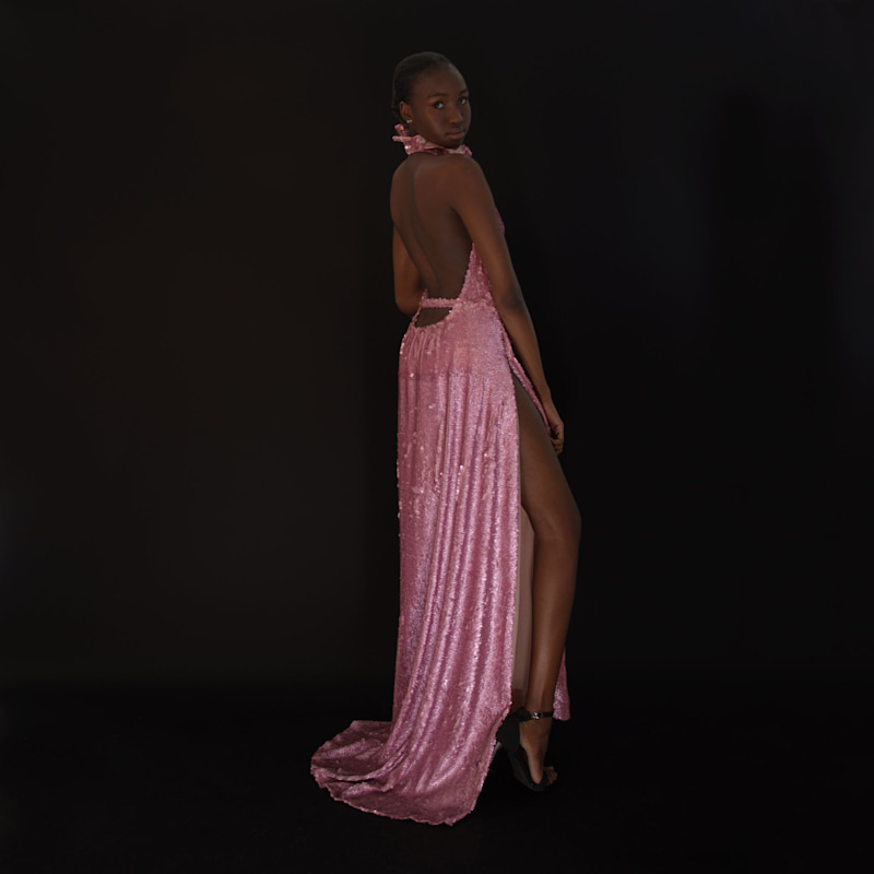 Thumbnail of Cosmos High Neck Pink Sequin Backless Gown image