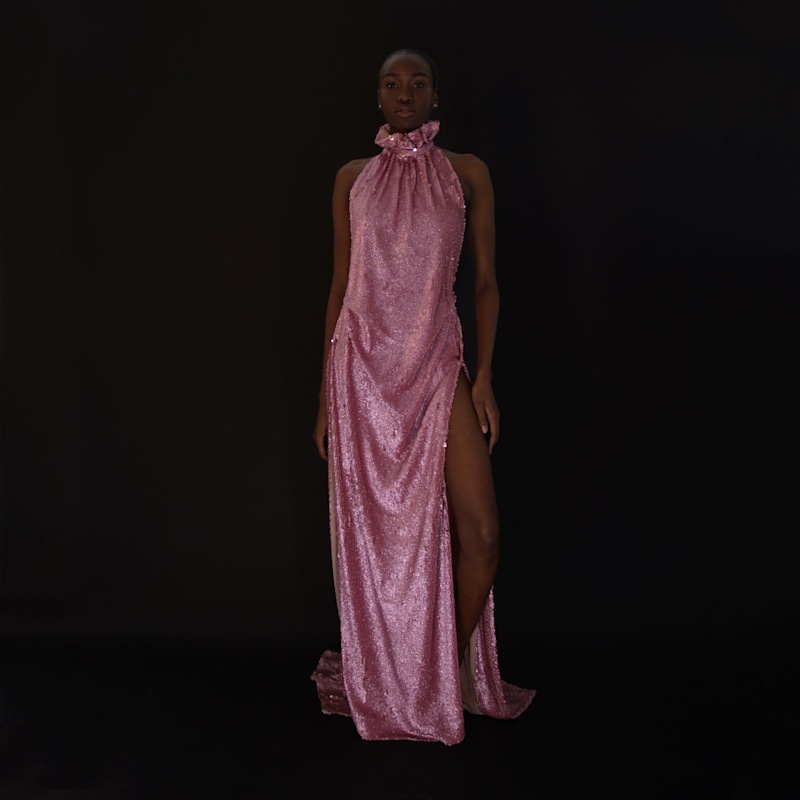 Thumbnail of Cosmos High Neck Pink Sequin Backless Gown image