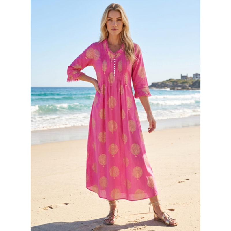 Thumbnail of Cotton Annabel Maxi Dress In Bubblegum Pink & Gold image