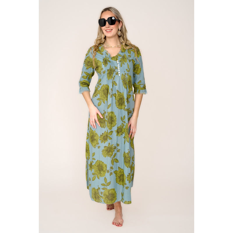 Thumbnail of Cotton Annabel Maxi Dress In Lime & Grey image