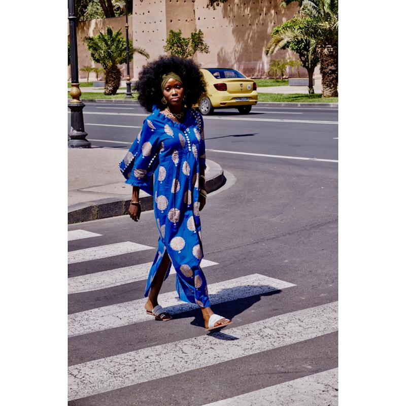 Thumbnail of Cotton Annabel Maxi Dress In Marrakesh Blue & Gold image
