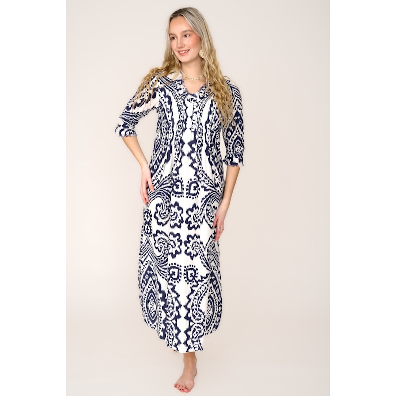 Thumbnail of Cotton Annabel Maxi Dress In Navy & White Ikat image