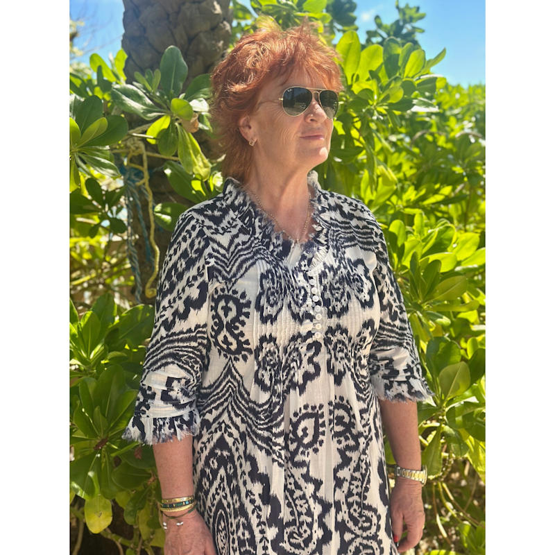 Thumbnail of Cotton Annabel Maxi Dress In Navy & White Ikat image