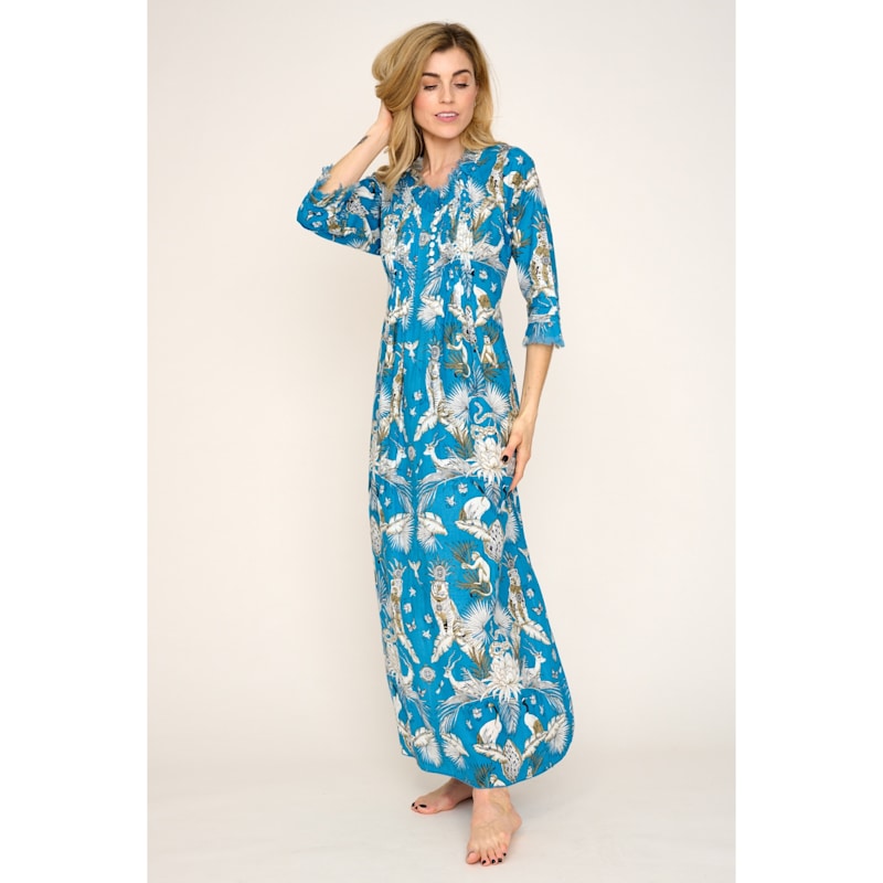 chinese dress ladies Blue Pleated Full Maxi Flore Dress Xs main image 1
