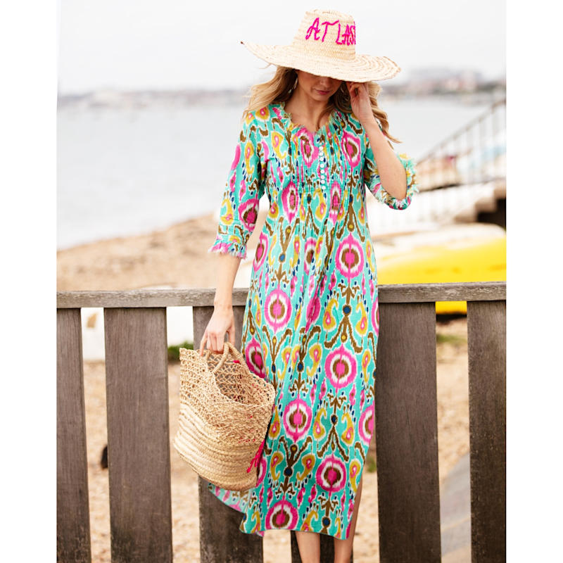 Thumbnail of Cotton Annabel Maxi Dress In Turquoise Multi Ikat image