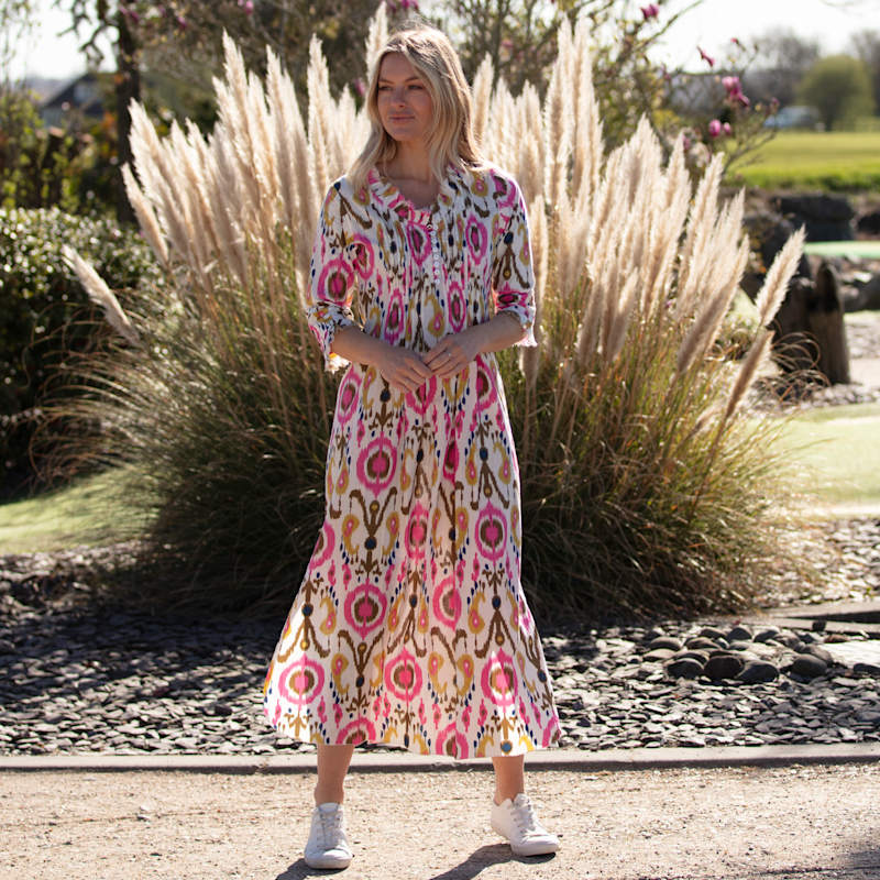 Thumbnail of Cotton Annabel Maxi Dress In White Multi Ikat image