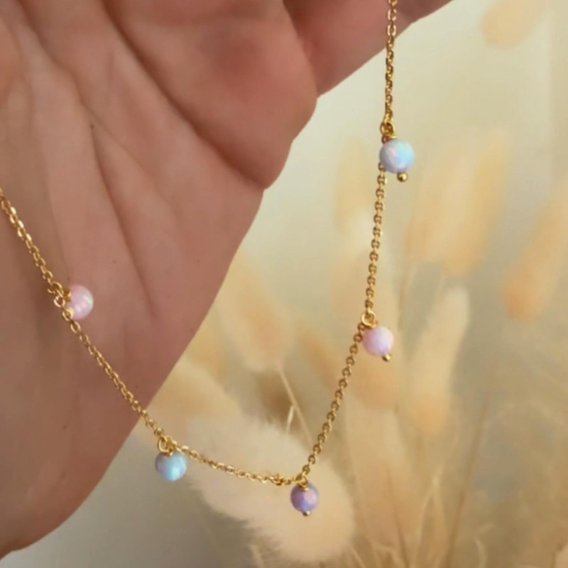 Thumbnail of Cotton Candy Opal Droplet Necklace image