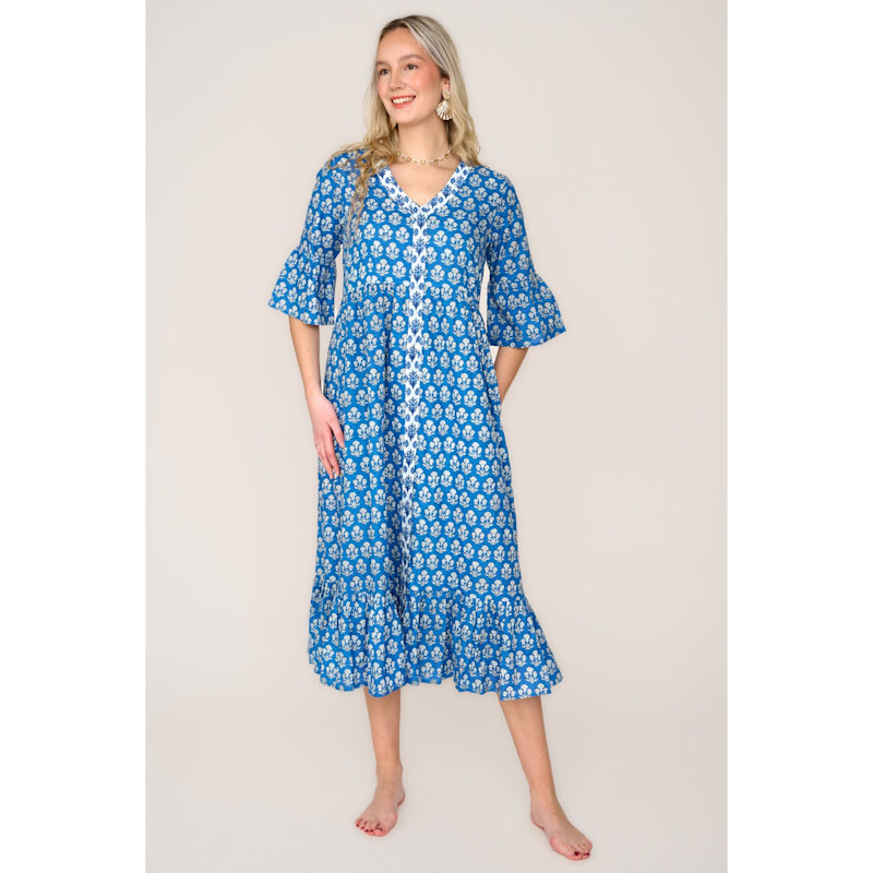 floral tiered dress midi Provence Bloom Tiered Midi Dress Floral Blue