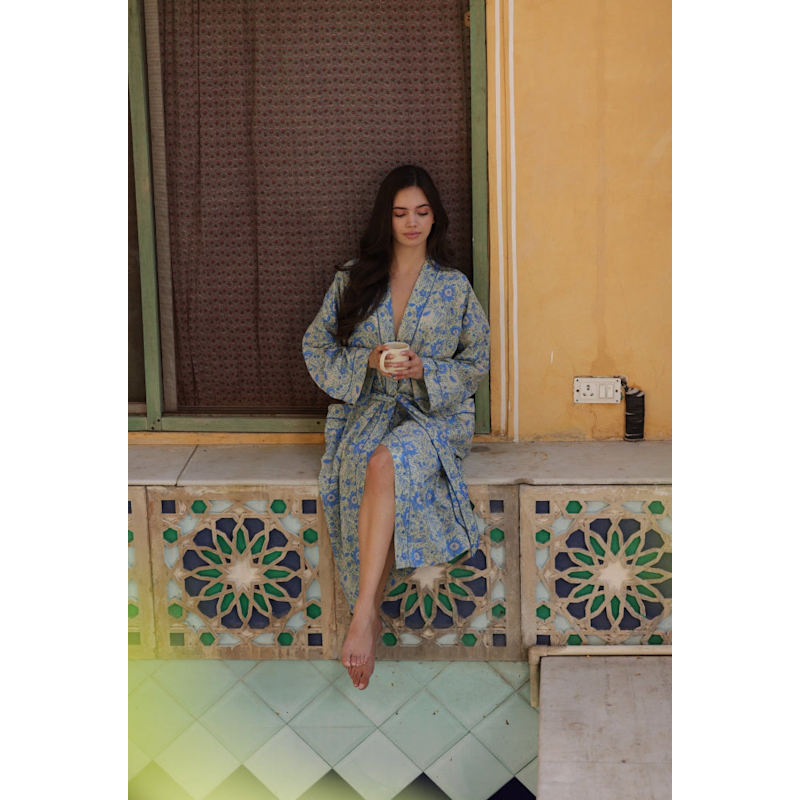 Thumbnail of Cotton Dressing Gown / Robe - Ebrington Sage image