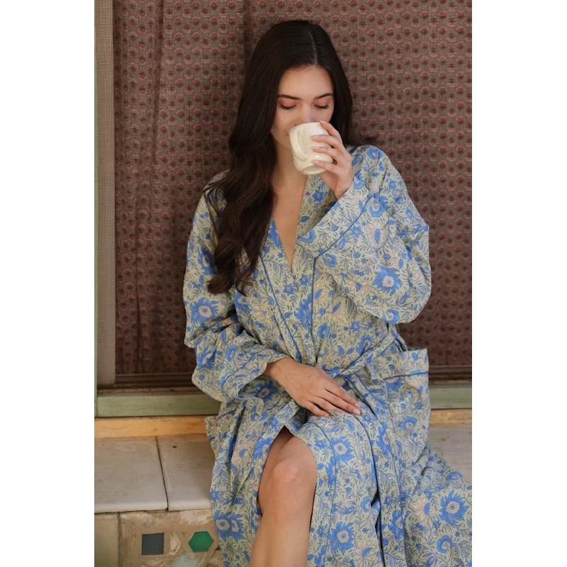 Thumbnail of Cotton Dressing Gown / Robe - Ebrington Sage image