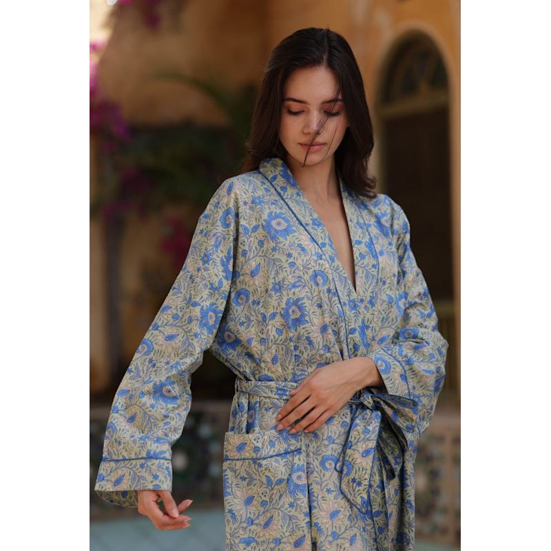 Thumbnail of Cotton Dressing Gown / Robe - Ebrington Sage image