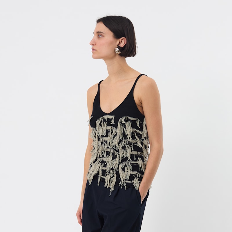 Thumbnail of Cotton Fringe Top - Black & Grey Sand image