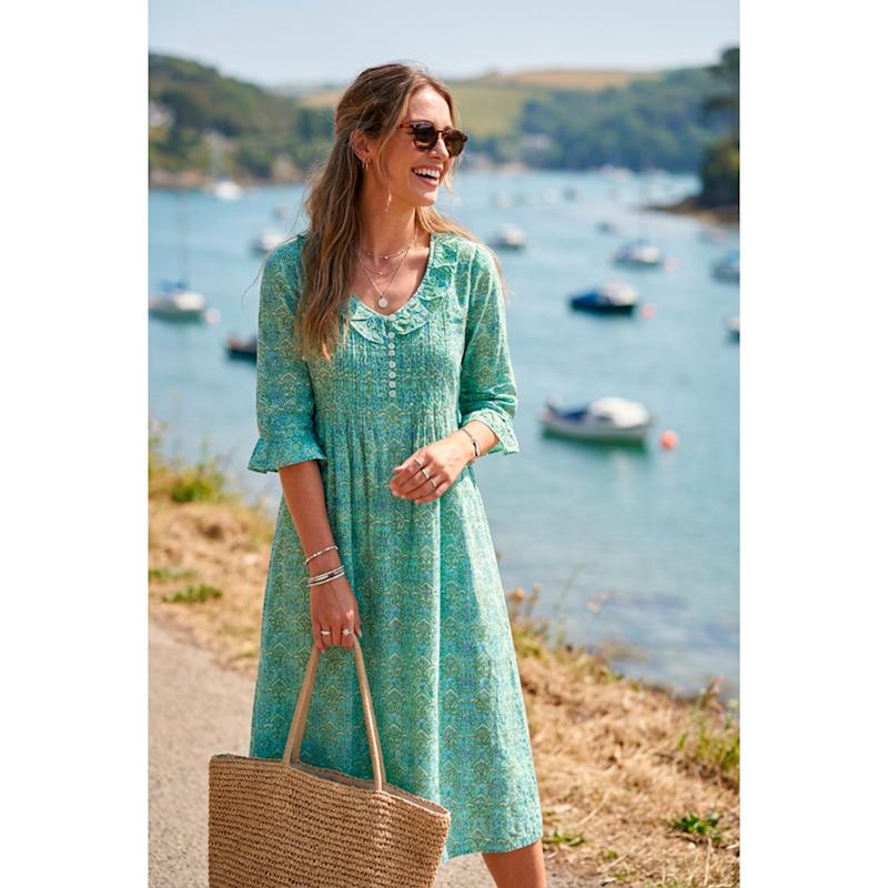 duck green dress Duck Egg Puff Sleeve Shirred Waist Smock Midi Dress – AX Paris US main image 1