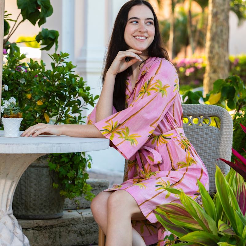 Thumbnail of Kimono Dress Palm Tree Pink Cotton image
