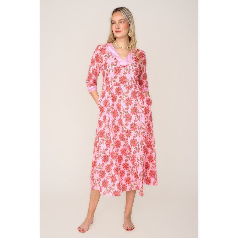 Women's Cotton Rhonda Midi Dress in Pink Pinstripe | XXXL | at Last...