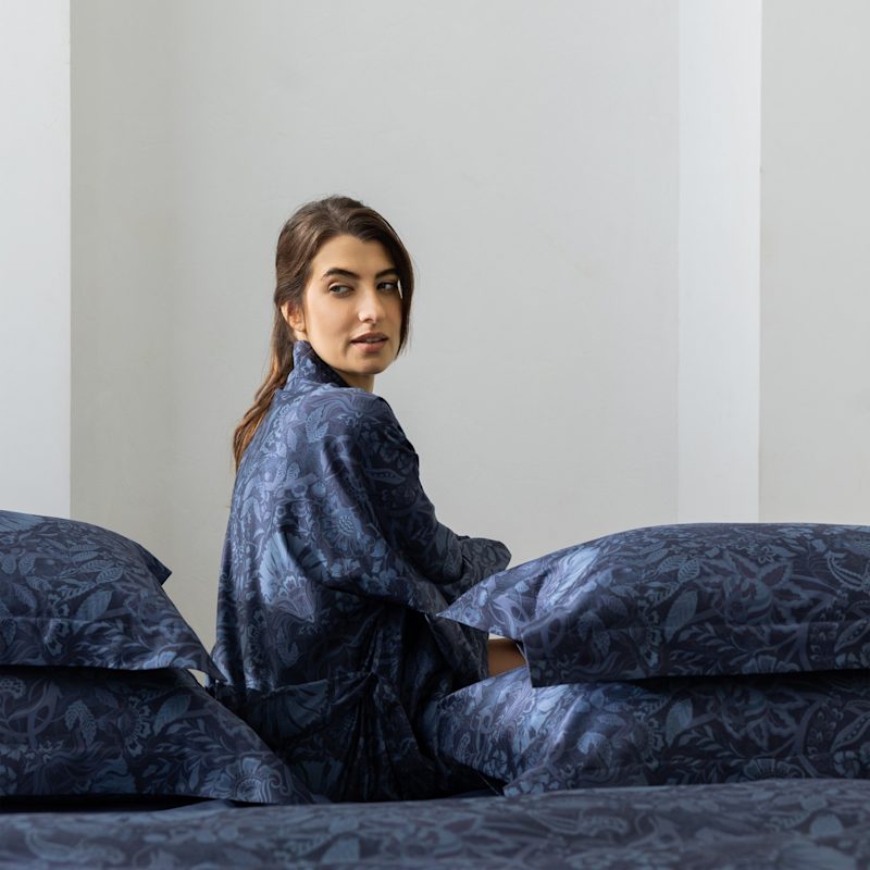 Thumbnail of Cotton Sateen Kimono Robe Boho Indigo image