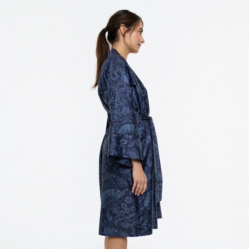 Thumbnail of Cotton Sateen Kimono Robe Boho Indigo image