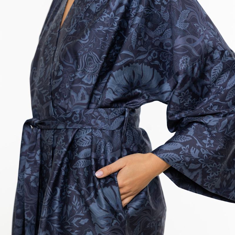 Thumbnail of Cotton Sateen Kimono Robe Boho Indigo image