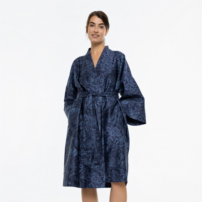 Thumbnail of Cotton Sateen Kimono Robe Boho Indigo image