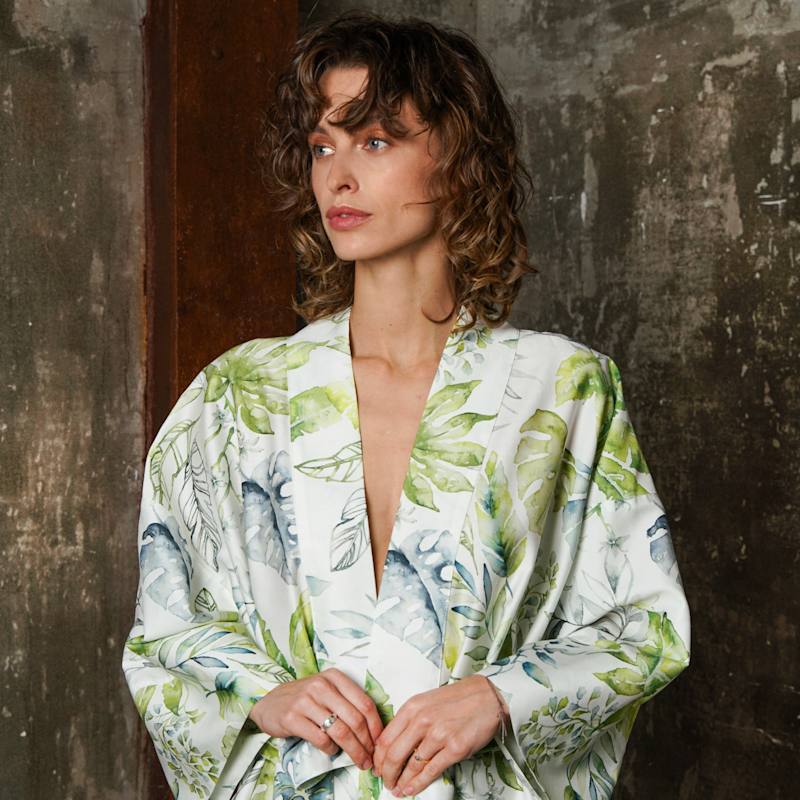 Thumbnail of Cotton Sateen Kimono Robe - Flora Costera image