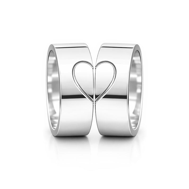 Couple Heart Band Rings In Sterling Silver – Matching Promise Rings For ...