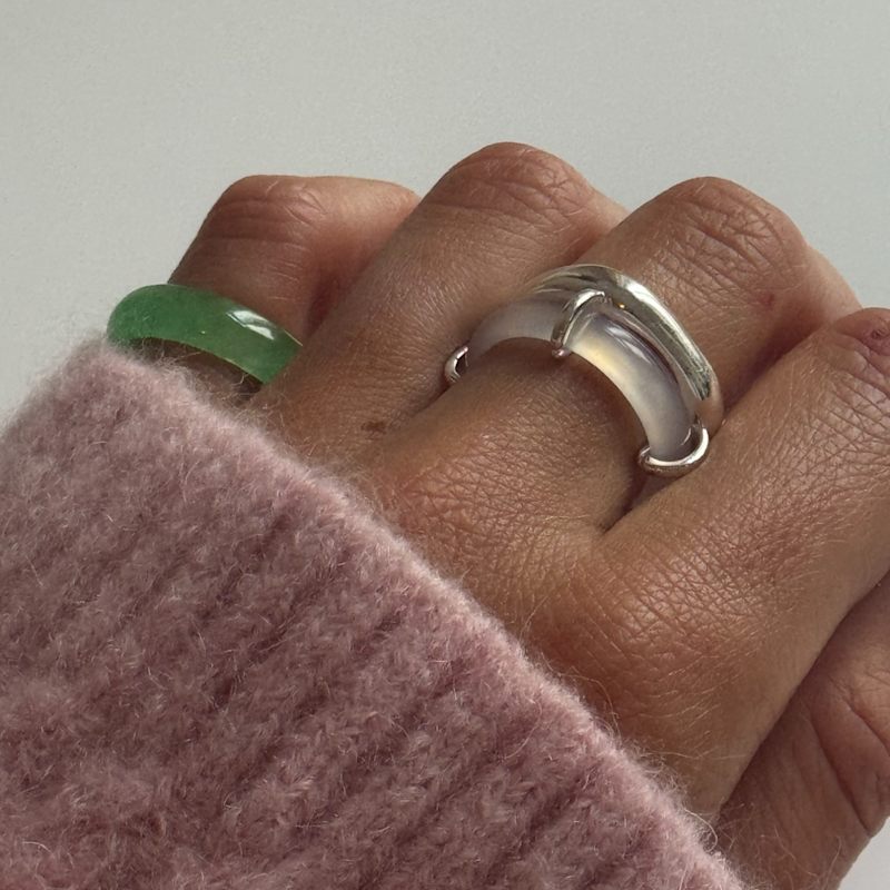 Thumbnail of Cove White Jade Stone Sculpted Ring image