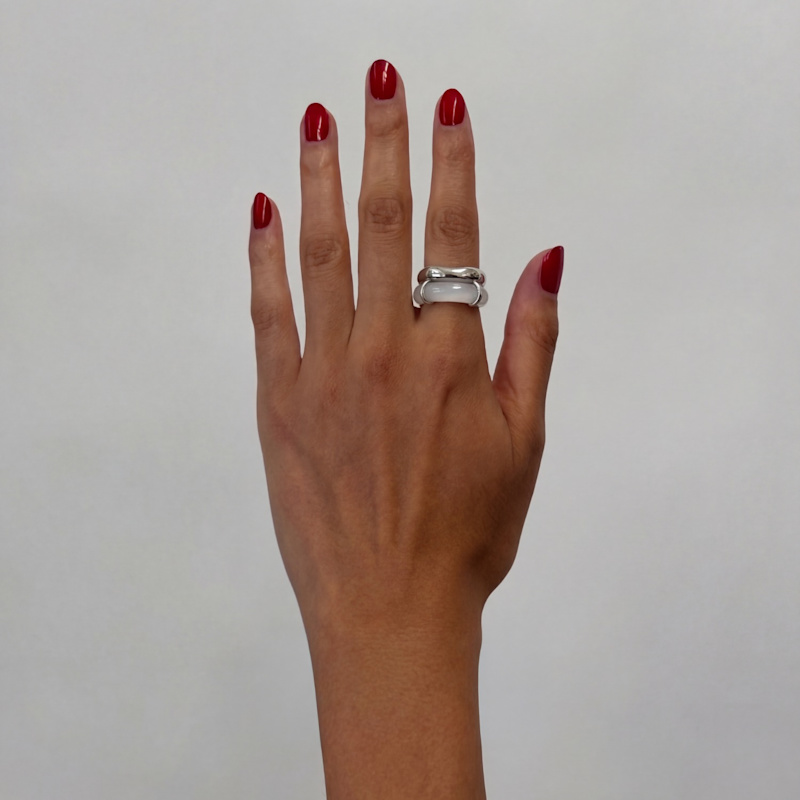 Thumbnail of Cove White Jade Stone Sculpted Ring image
