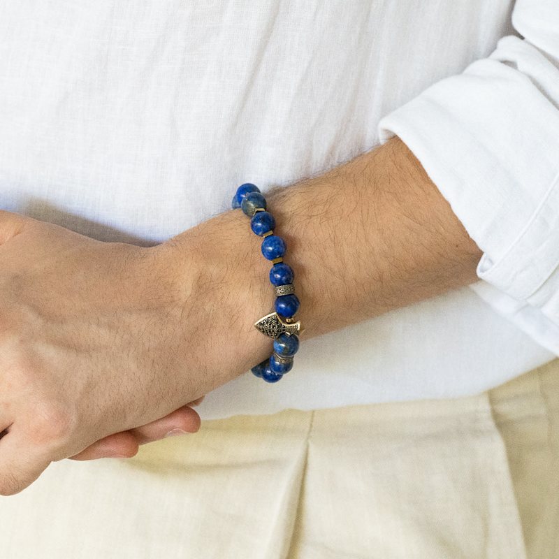 Thumbnail of Blue Tiger's Eye Stone Arrow Charm Beaded Bracelet - Blue image