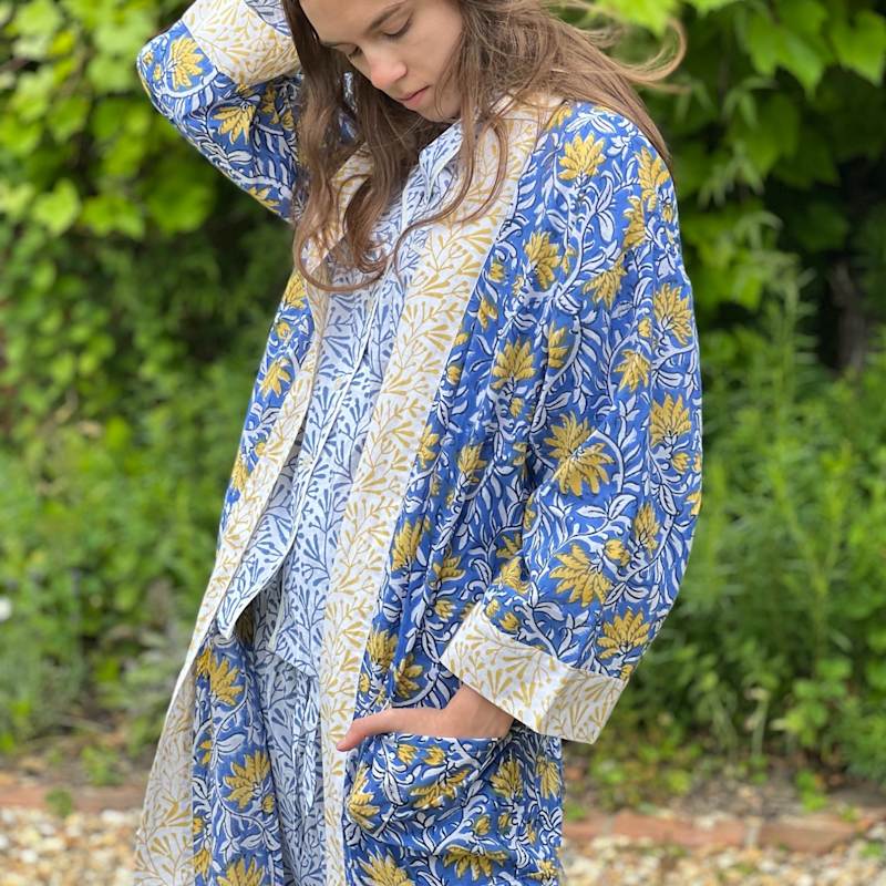 Thumbnail of Blue Floral Cotton Full Length Kimono image