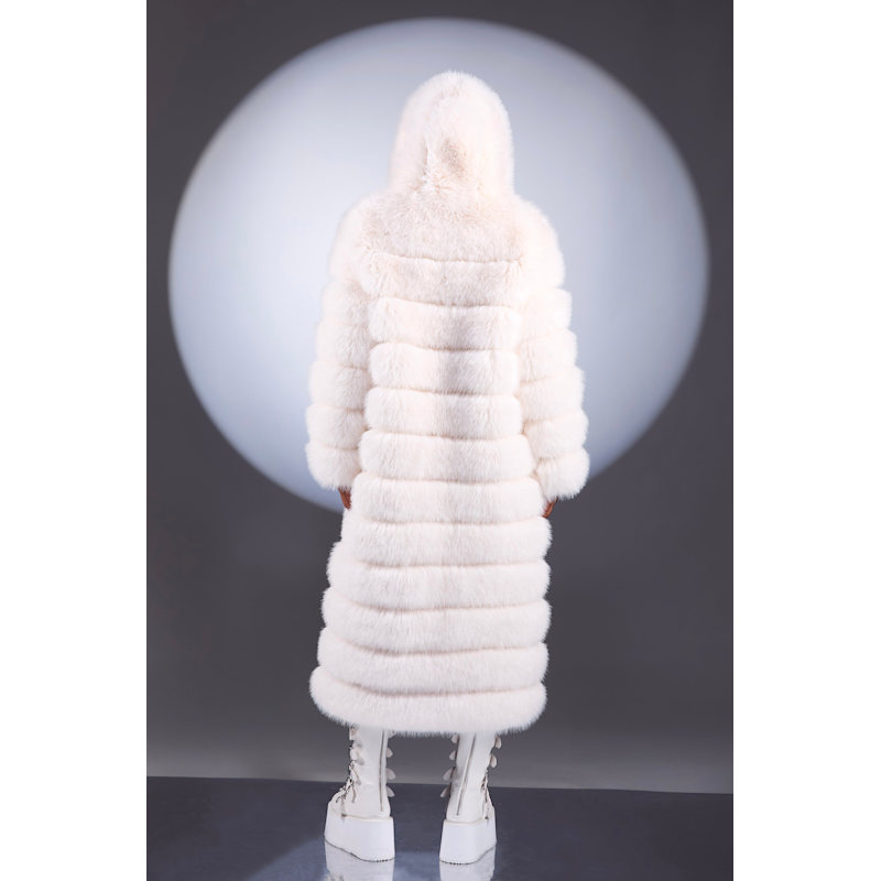 ジャケット・アウター m me eme 2way luxe faux fur coat White Crème De La Crème Extra Long Hooded Faux Fur Coat By Dani Watanabe