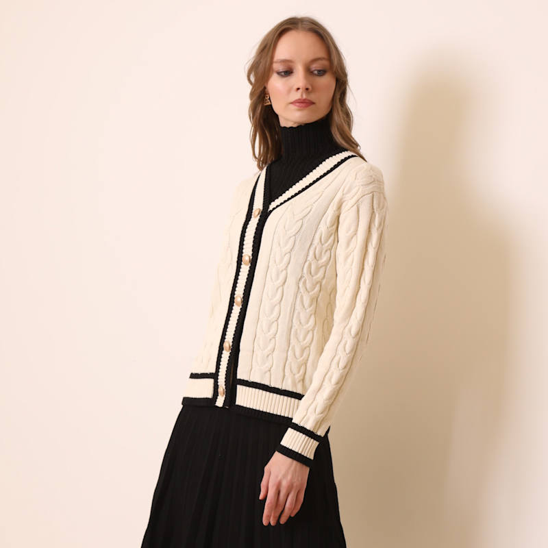 Thumbnail of Cream Contrast Cable Cardigan image