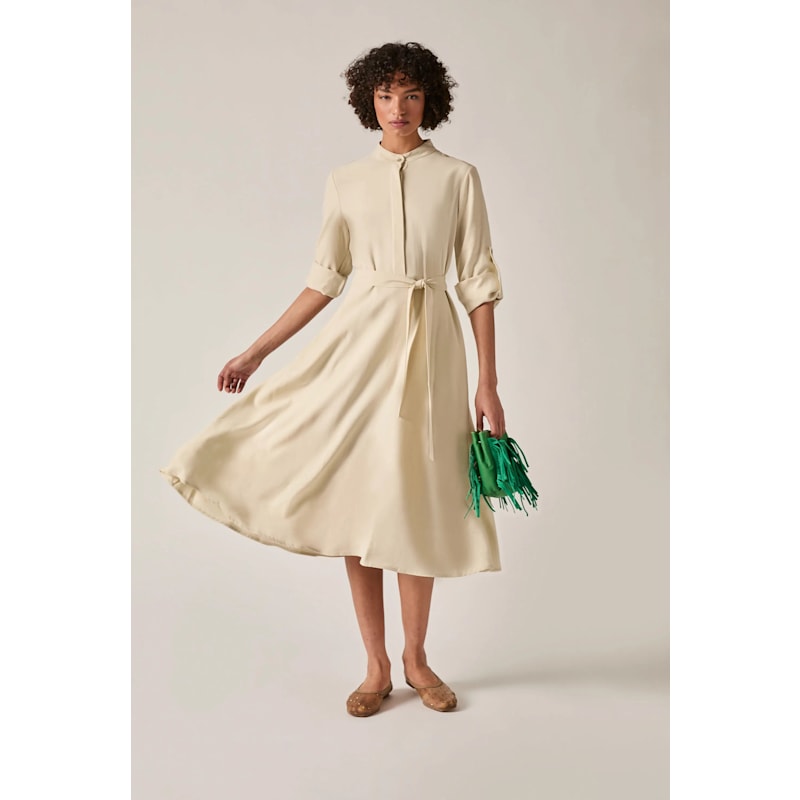 Thumbnail of Cream Tie-Waist Midi Dress image