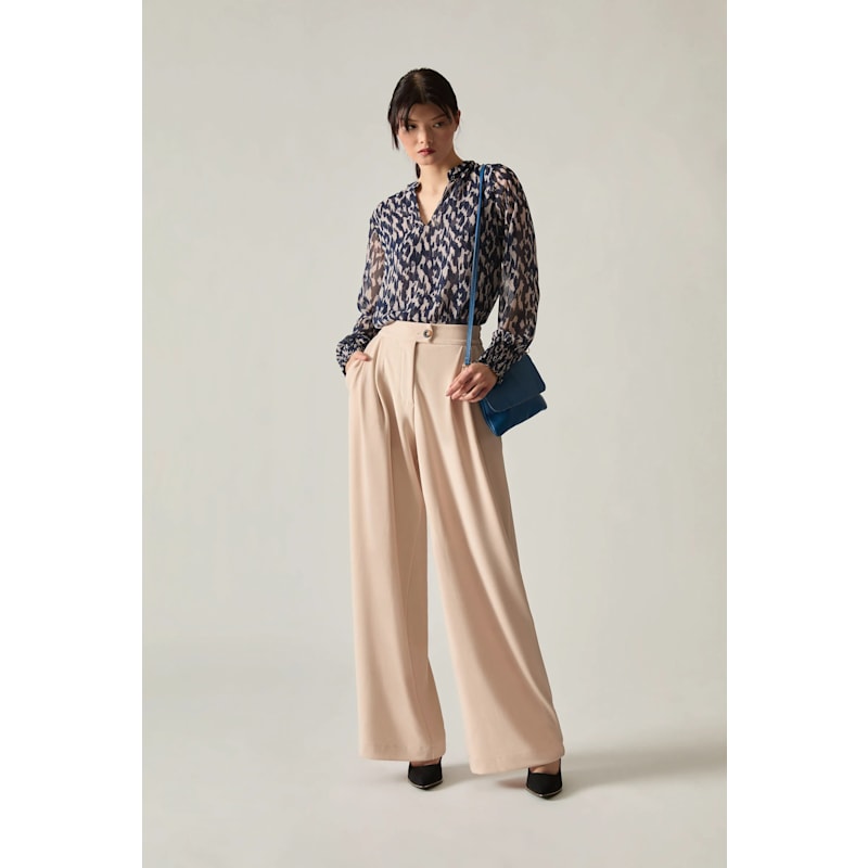 Thumbnail of Cream Wide Leg Suit Trousers image