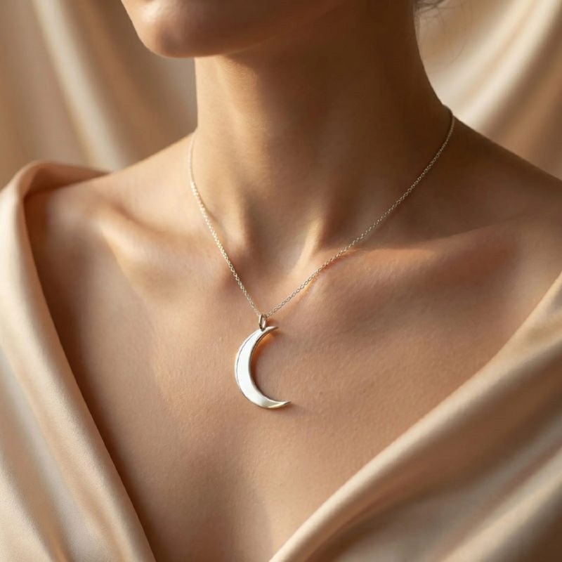 Thumbnail of Crescent Moon Sterling Silver Necklace image