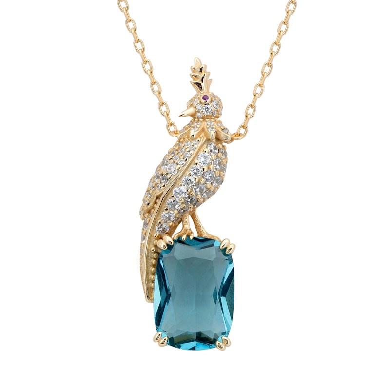 Thumbnail of Crested Love Bird Pendant Necklace London Blue Topaz Gold image