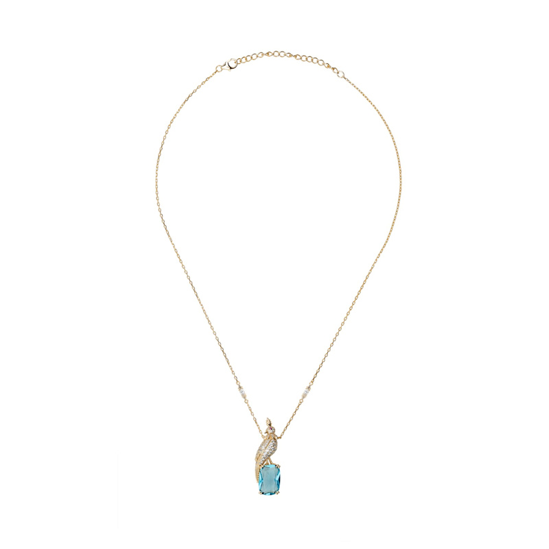 Thumbnail of Crested Love Bird Pendant Necklace London Blue Topaz Gold image