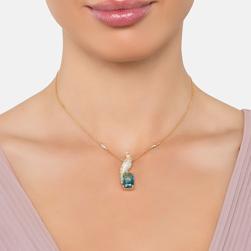 Thumbnail of Crested Love Bird Pendant Necklace London Blue Topaz Gold image