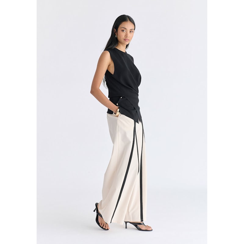 Thumbnail of Crew Neck Wrap Front Knit Top In Black image
