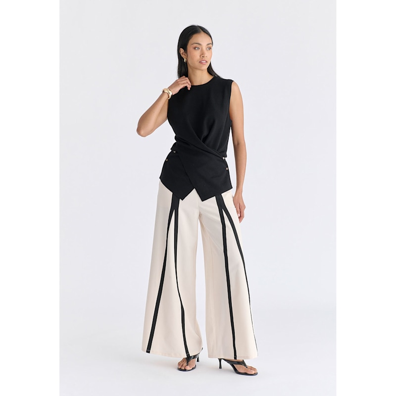 Thumbnail of Crew Neck Wrap Front Knit Top In Black image